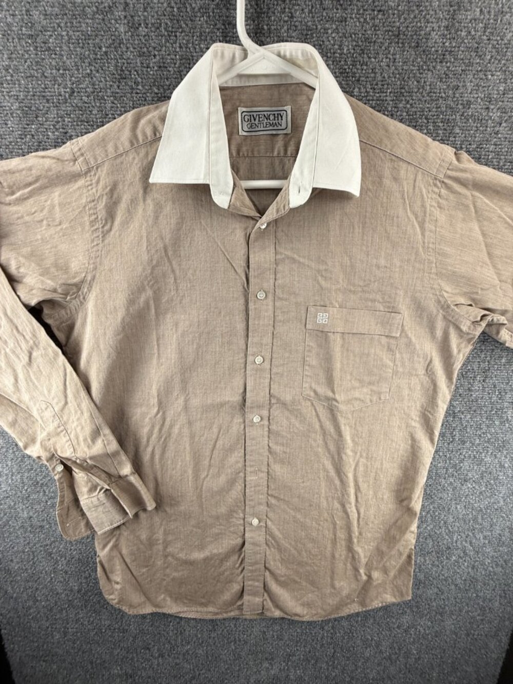 Givenchy Contrast Collar Medium Beige Button Up Shirt Pocket Solid Men Spread